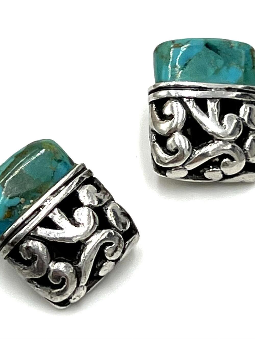 Vintage Filigree Cutout Clip On Turquoise Sterling Silver